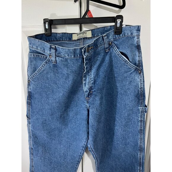 Wrangler Authentics Mens Blue Denim Carpenter Jeans With Utility Pockets 34x32 - Picture 3 of 11